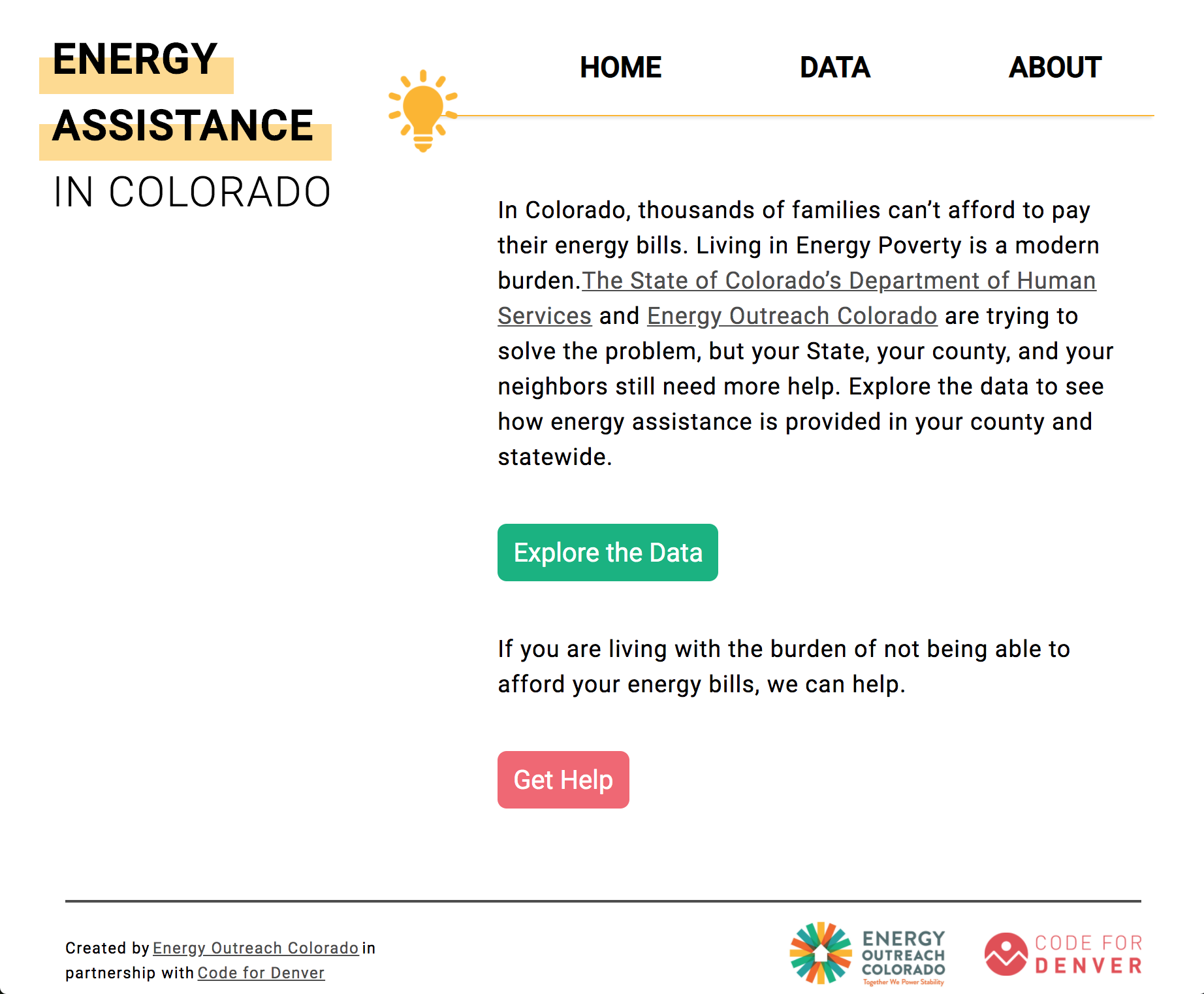 photo of energy assistance dashboard home page